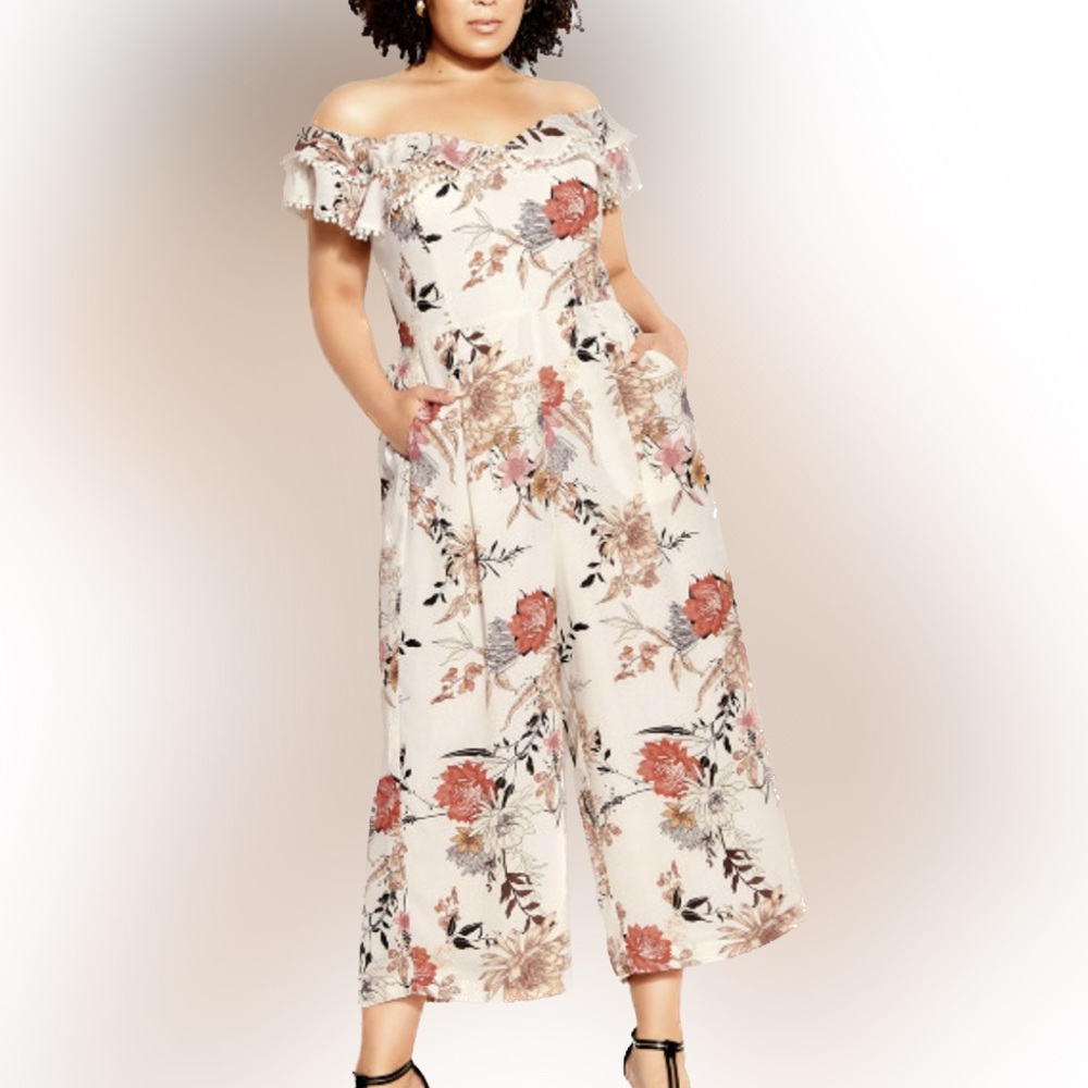 City Chic Off-Shoulder Floral Jumpsuit
